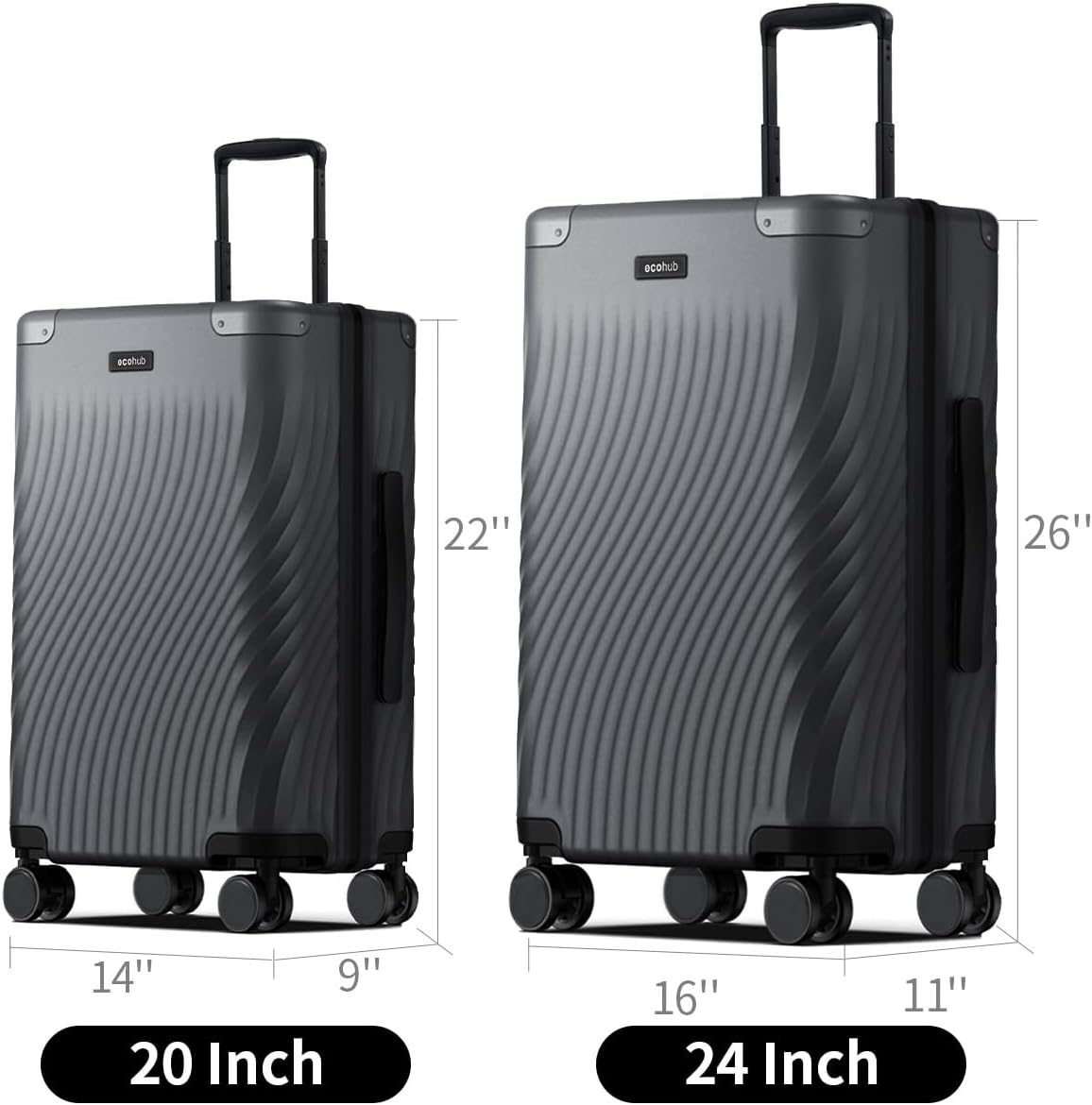 ECOHUB Hardside Expandable Carry On Luggage Sets, Recycled PC 20/24 Rolling Luggage Airline Approved with Spinner Wheels & TSA Lock, Lightweight Hardshell Travel Suitcase, 20 24 inch Carry-on Grey